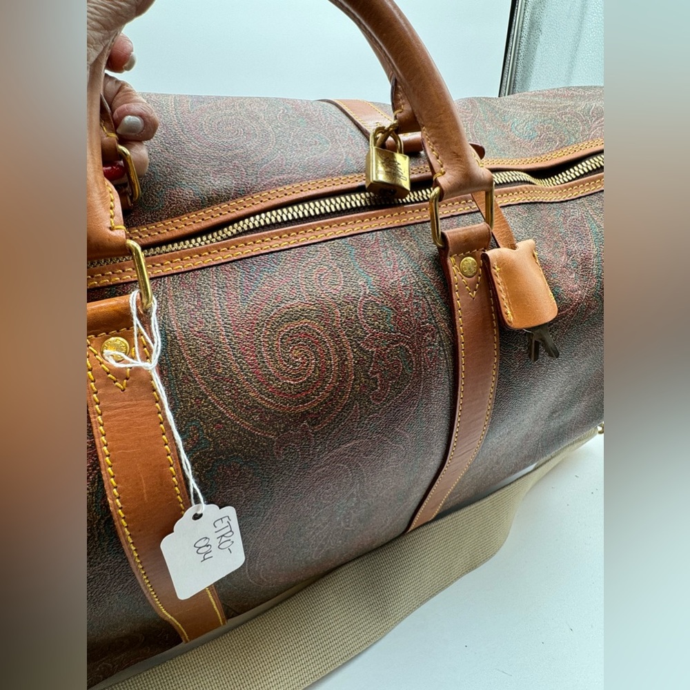 ETRO -Authentic-Paisley Coated Canvas Bandolier Duffle w/ Lock/Key/Strap 60 - Picture 2 of 16